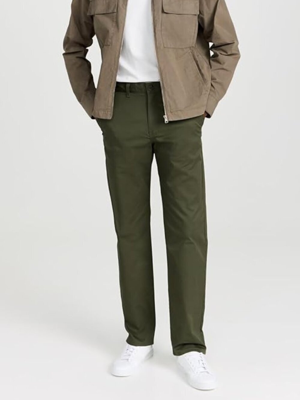 NAKED & FAMOUS Khaki Green Stretch Twill Slim Chino Pants, Size 30